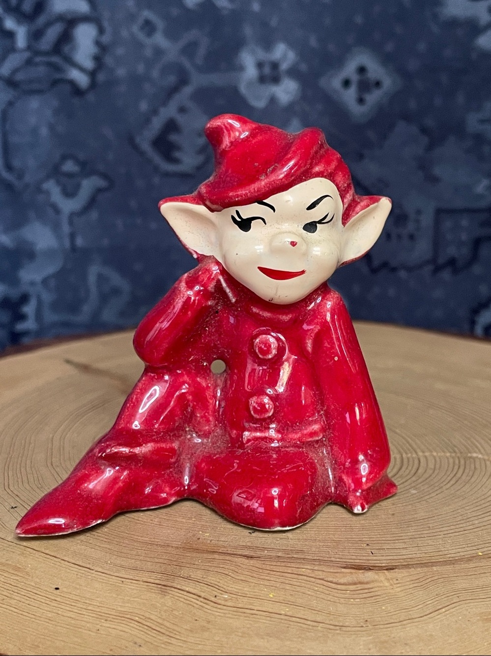 Gilner Red Pixie Elf Christmas Ceramic Figurine 1950s Mid Century Vintage